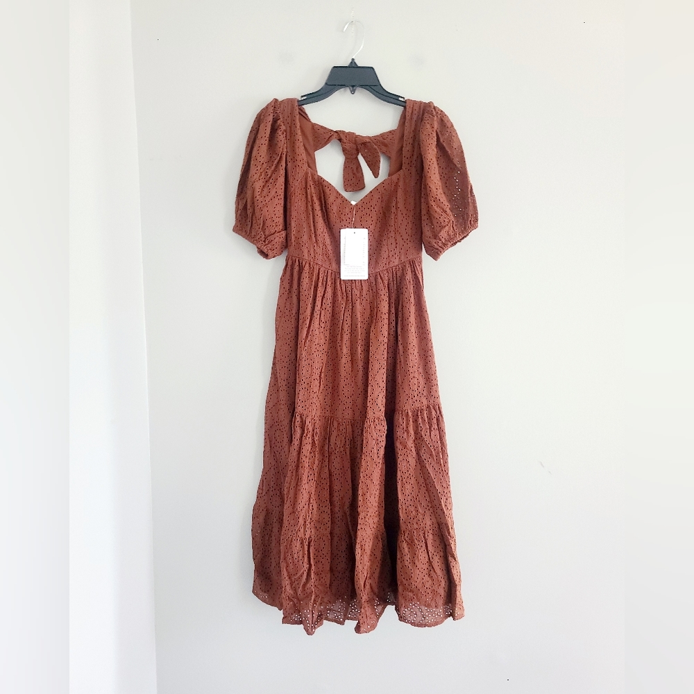 Band Of The Free Brown Eyelet Maxi Dress XS NWT